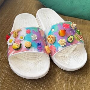 CROCS Slide Sandals with Colorful Fruit, Flower, Misc Charms